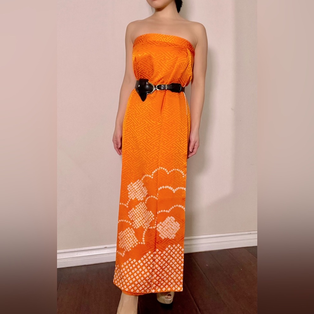 Orange kimono silk wrap dress